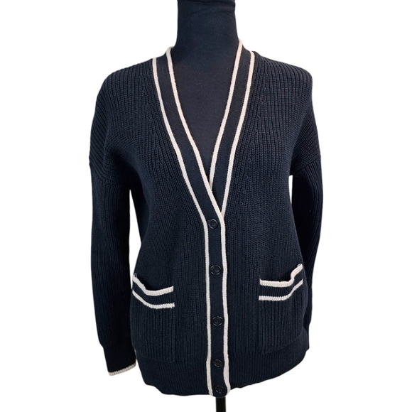 J. Crew Ribbed V-Neck Cotton Cardigan Sz XS Black Nautical Prep Old Money Staple - Picture 9 of 16